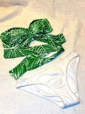 Tabitha Brown Floral Halter Bikini Top & White Terry Bikini  Bottom - NWT s/xs